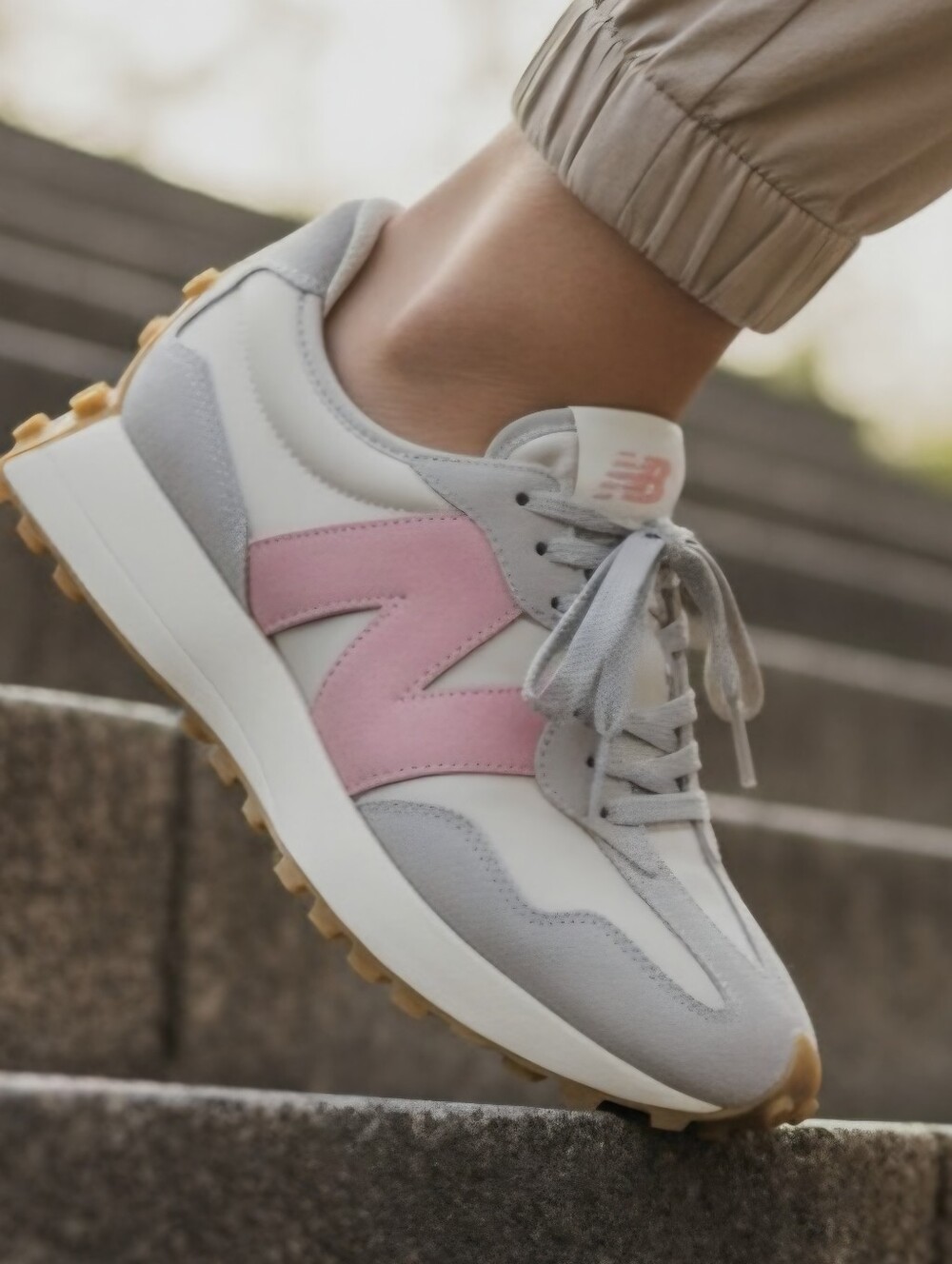 New Balance 327's Women's White, Tan & Pink Retro Runner Sneakers